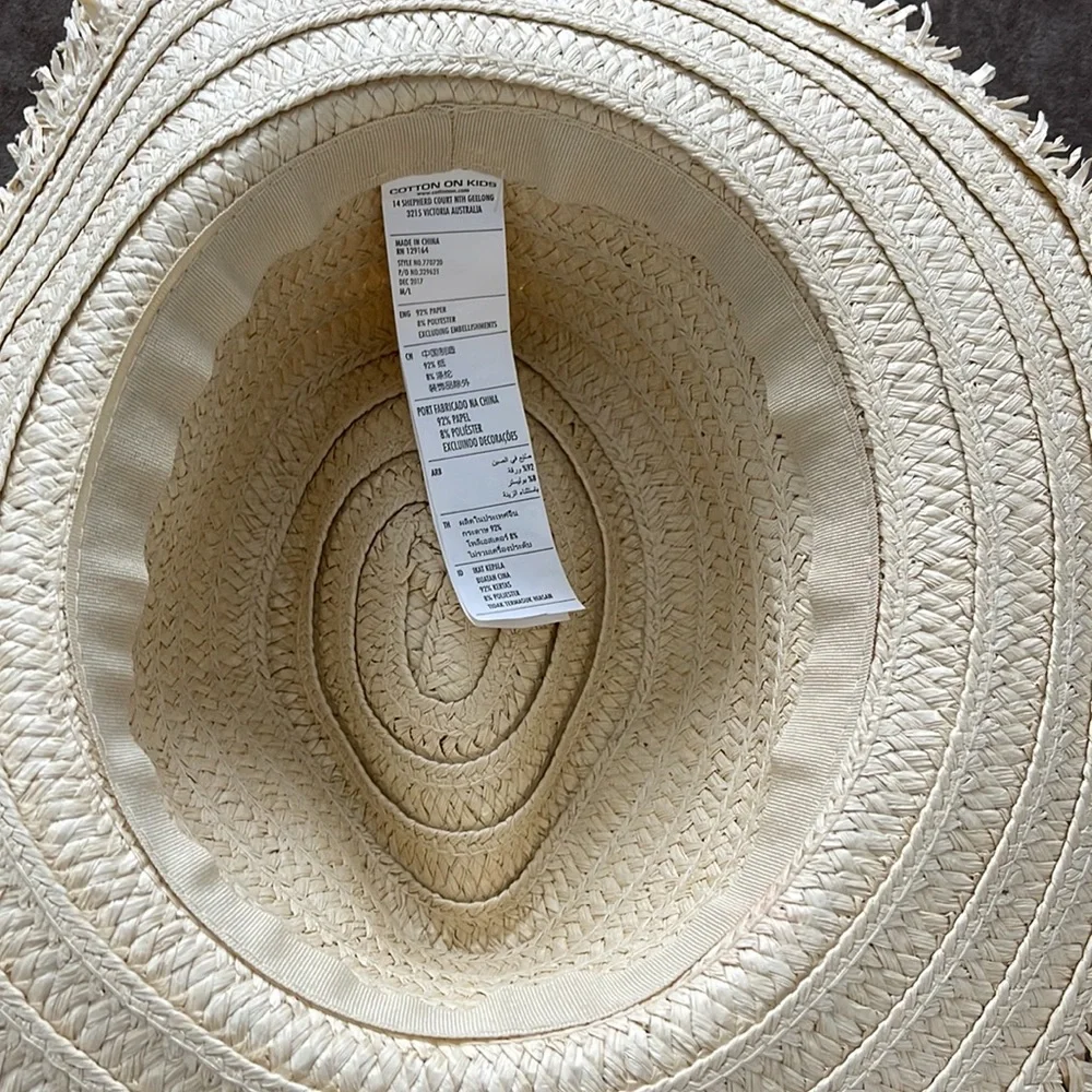 Cotton On Kids natural Straw Hat with multi color Pom Pom detail. Size M/L - Picture 4 of 5